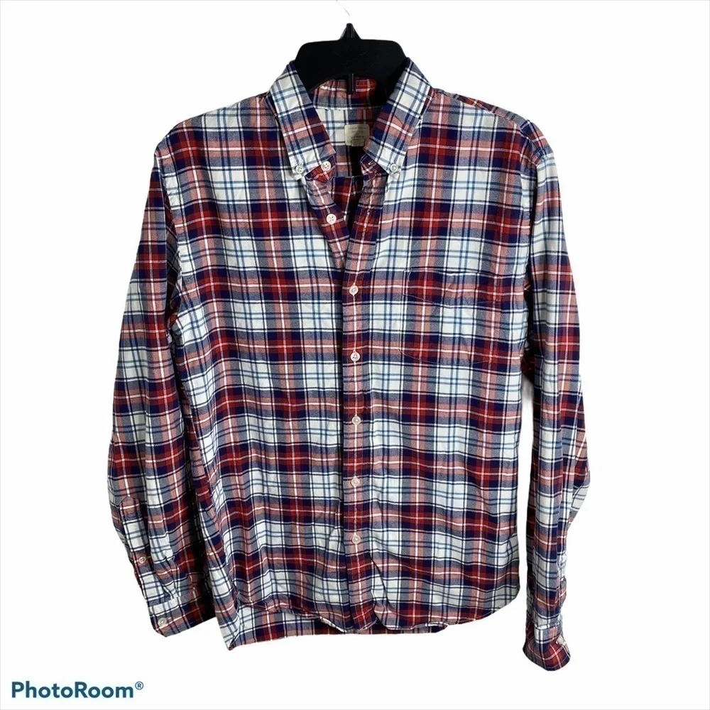 J.Crew Tailored Vintage Oxford Plaid Button Down Medium Red